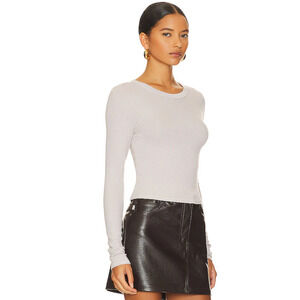 ENZA COSTA Silk Long Sleeve Rib Knit Crewneck Top Tee Salt Revolve S $175